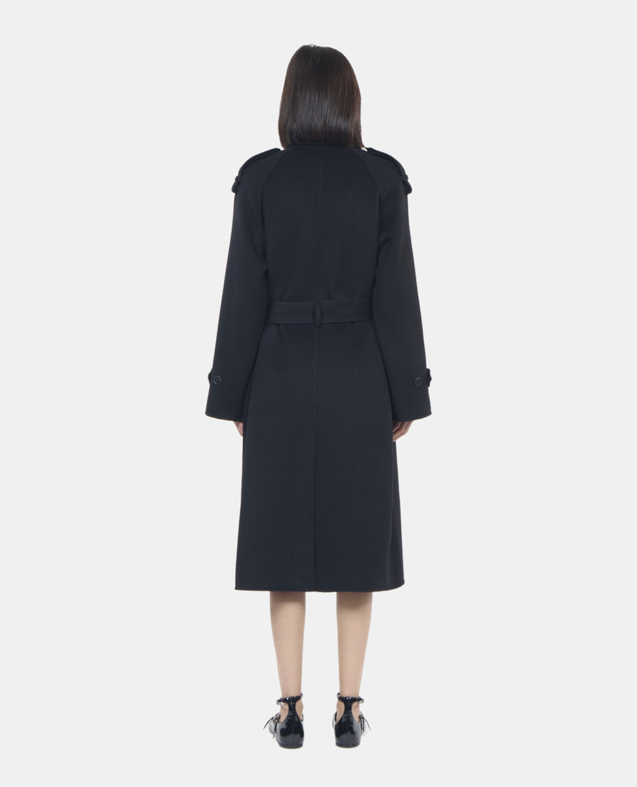 Manteau en laine style trench noir, BLACK, hi-res image number null