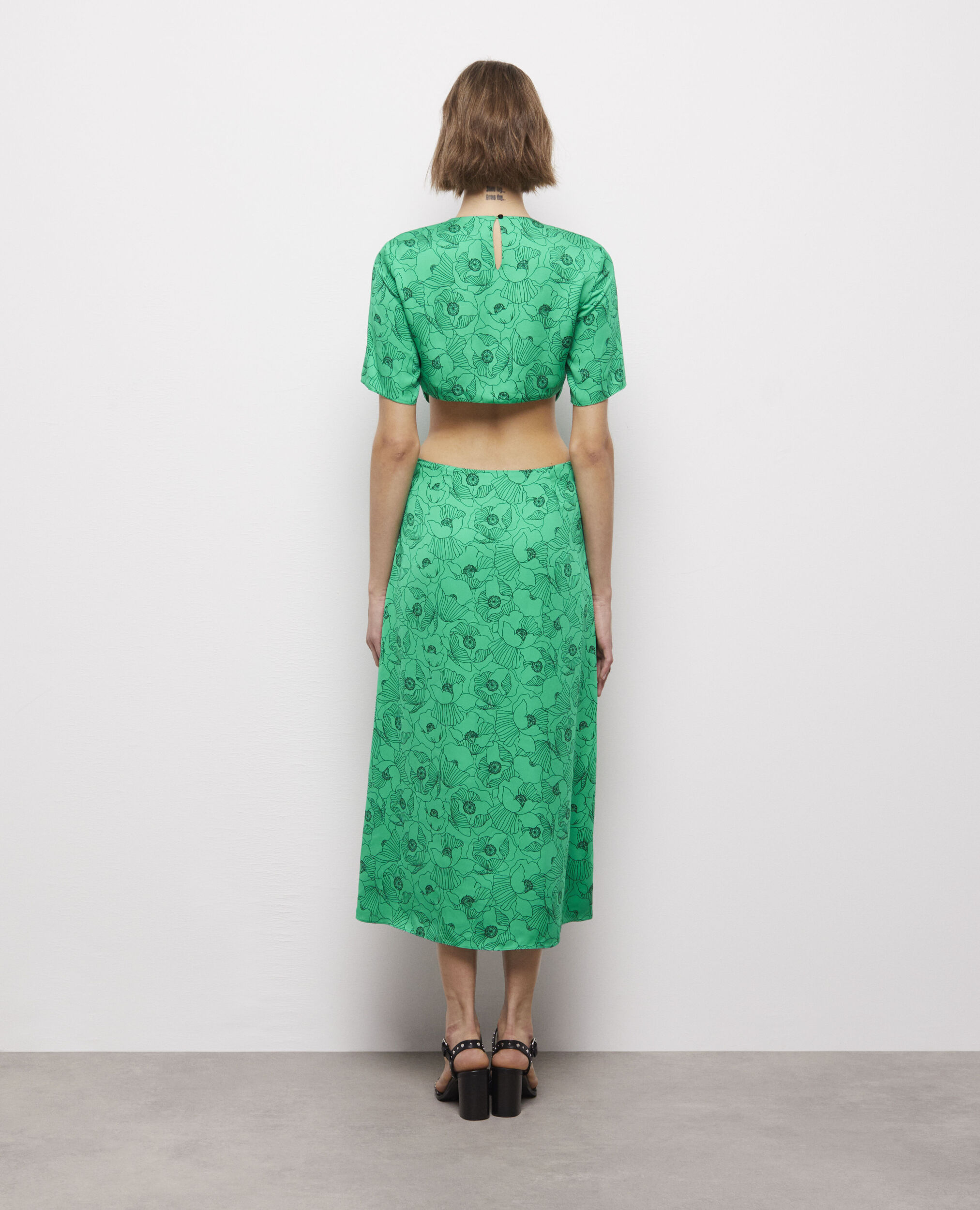Long printed dress with cut-out details, GREEN, hi-res image number null