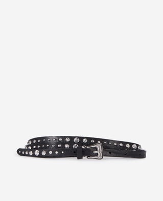 The Kooples FEMME BLACK ceinture fine en cuir avec clous noire