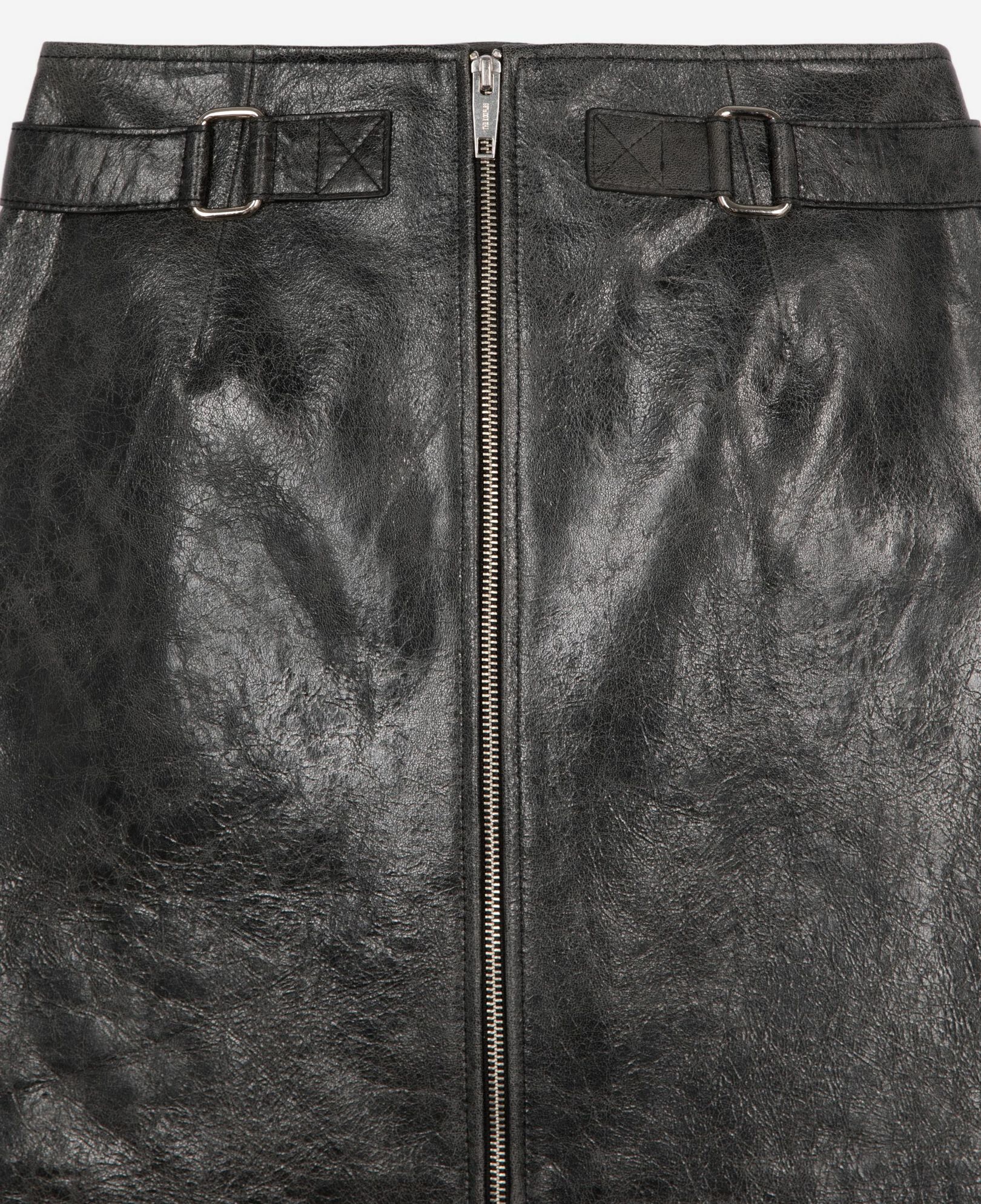 The Kooples WOMEN BLACK STONE short black leather skirt with zipper
