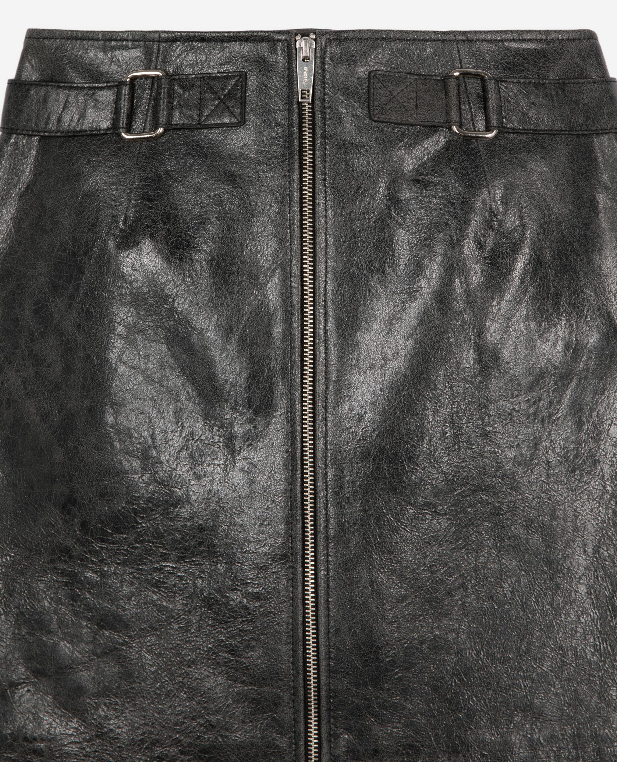 Short black leather skirt with zipper, BLACK STONE, hi-res image number null