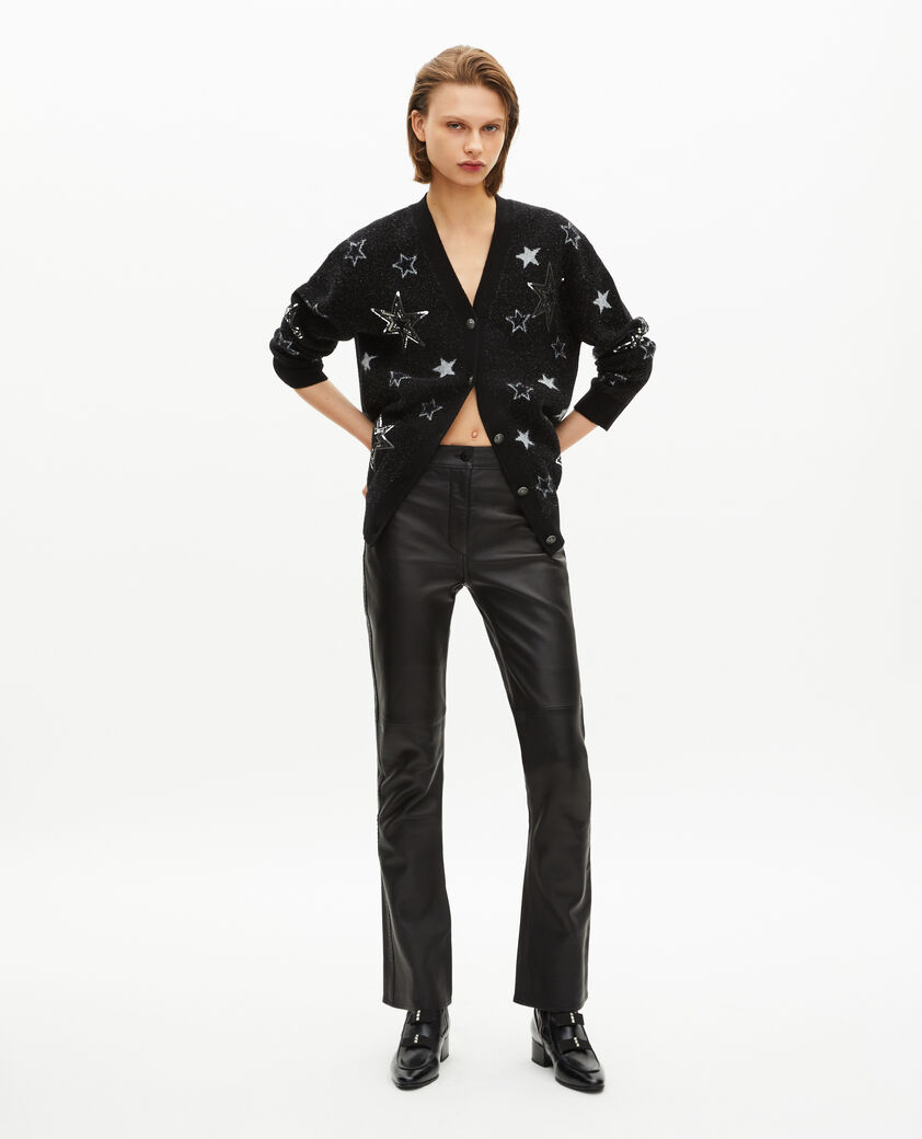 The Kooples WOMEN BLACK black sequin star pattern wool cardigan