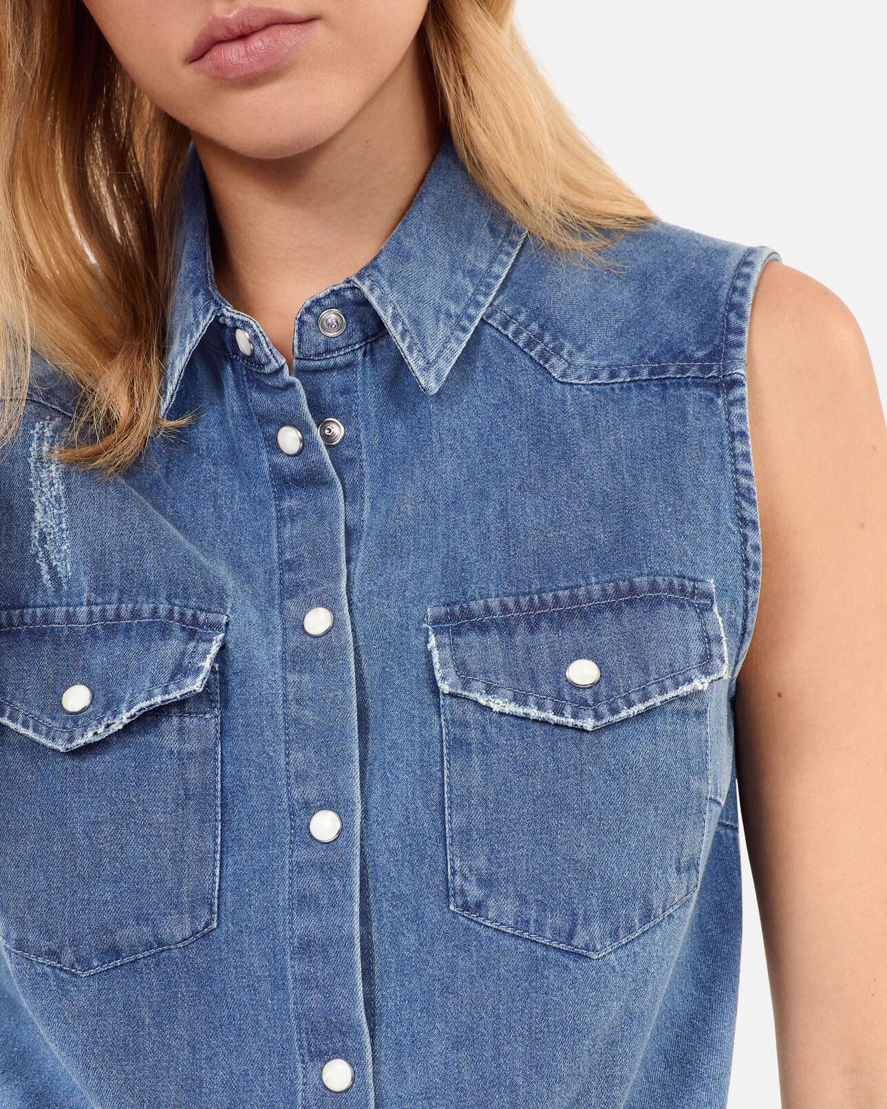 The Kooples WOMEN USED RAPIECE sleeveless blue denim shirt