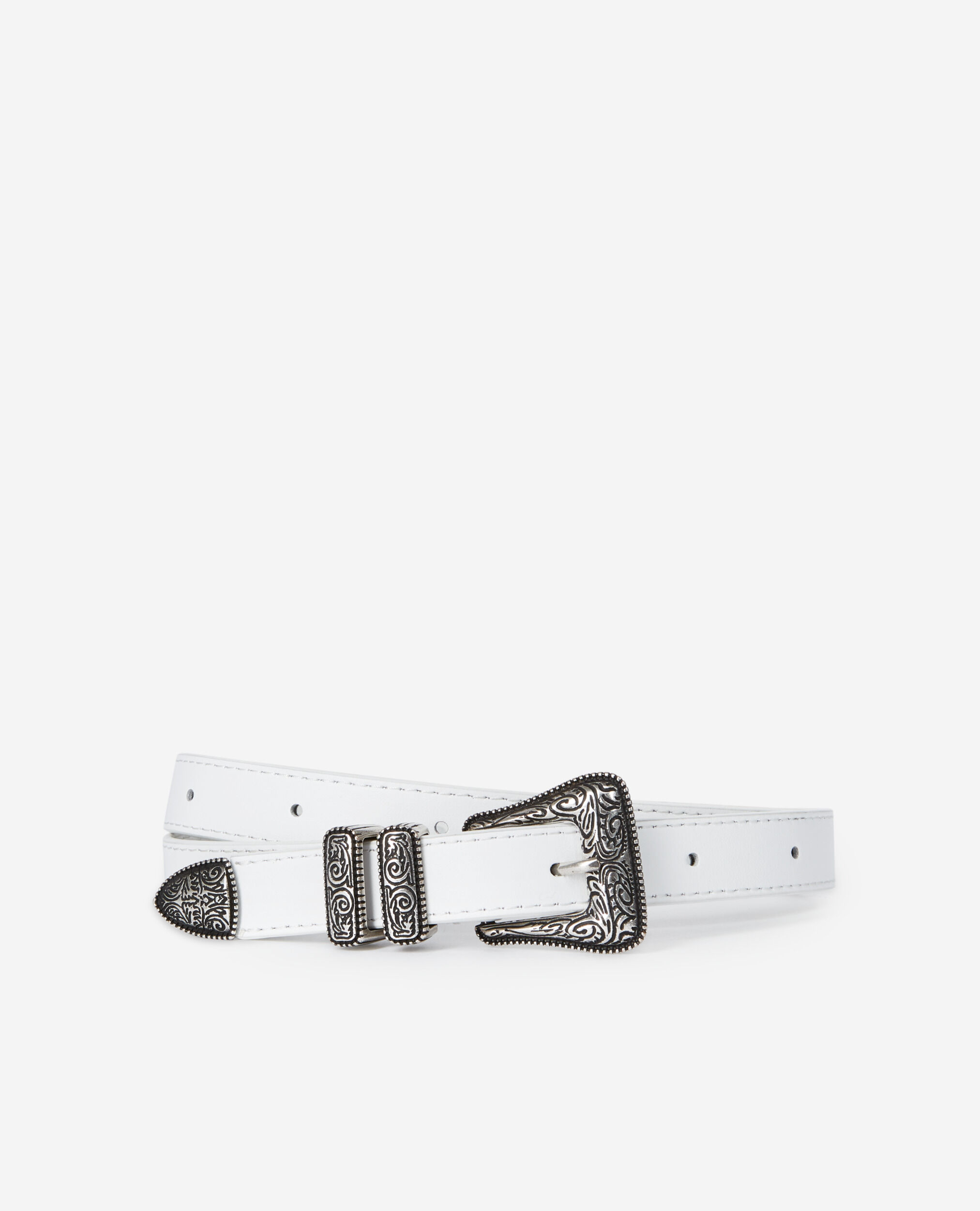Thin white leather belt, WHITE, hi-res image number null