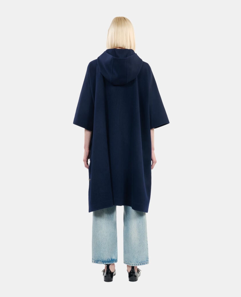 The Kooples F NAVY navy blue long hooded wool-blend cape