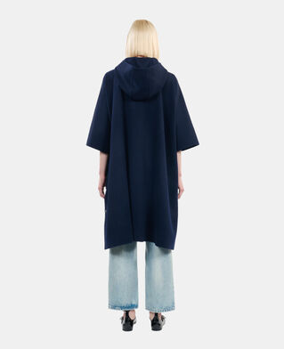 The Kooples F NAVY navy blue long hooded wool-blend cape