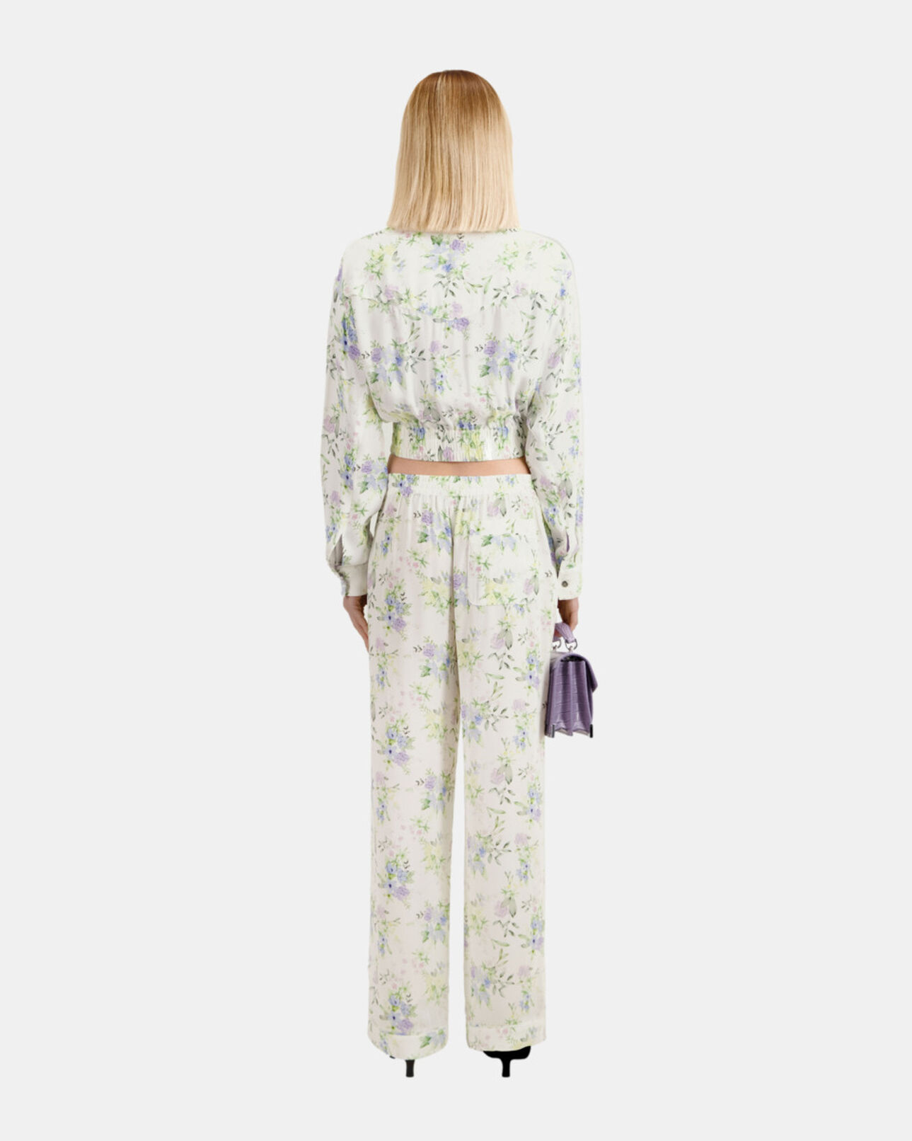 The Kooples WOMEN LIGHT BLUE/WHITE white and blue floral print trousers
