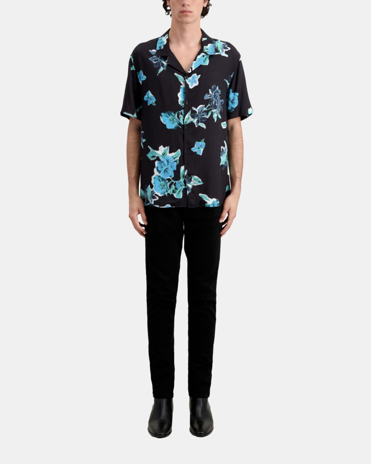 The Kooples HERREN BLACK BLUE kurzärmeliges hemd mit print