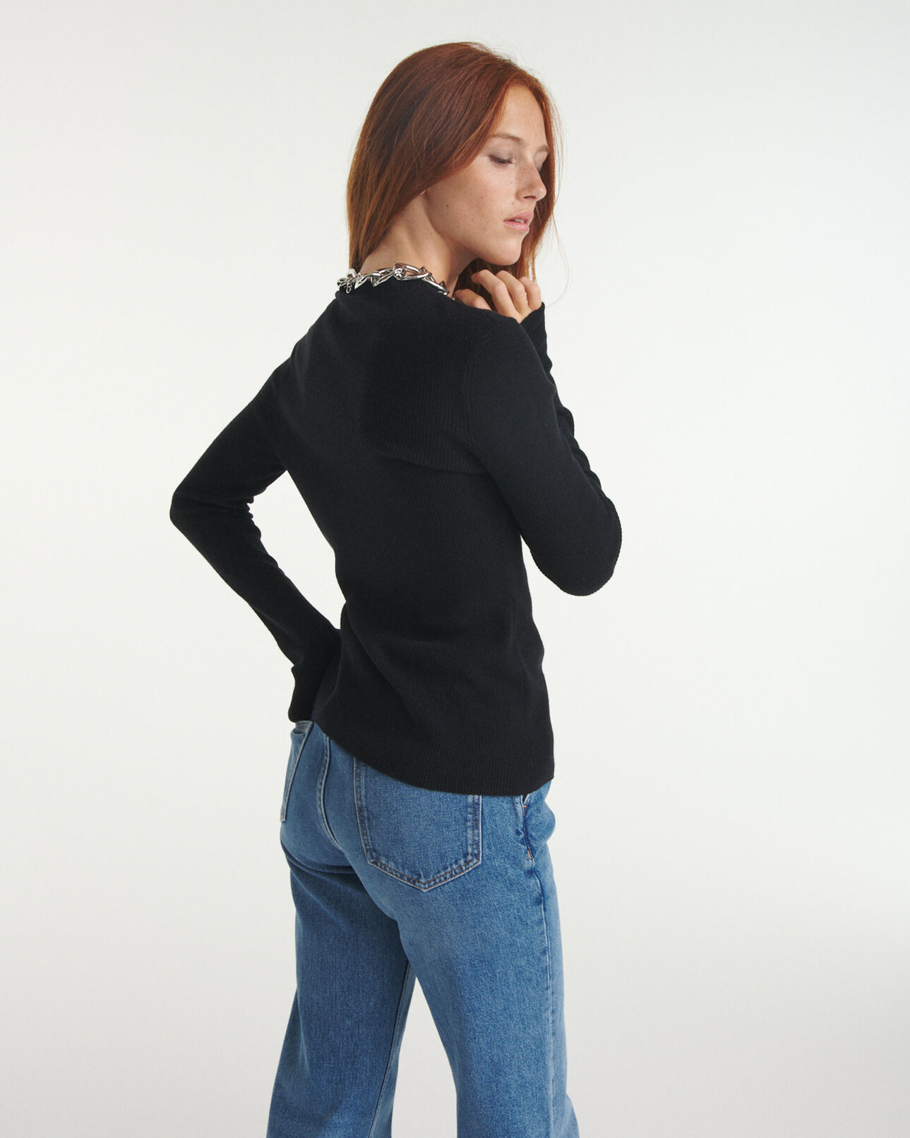 The Kooples FEMME BLACK pull fin laine cachemire noir ajusté