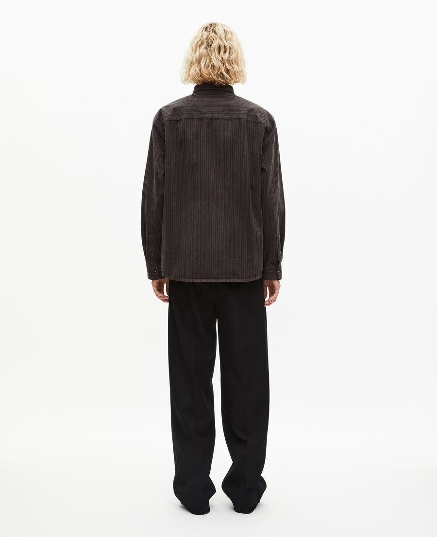 The Kooples MEN WASHED GREY brown and blue molten stripe overshirt