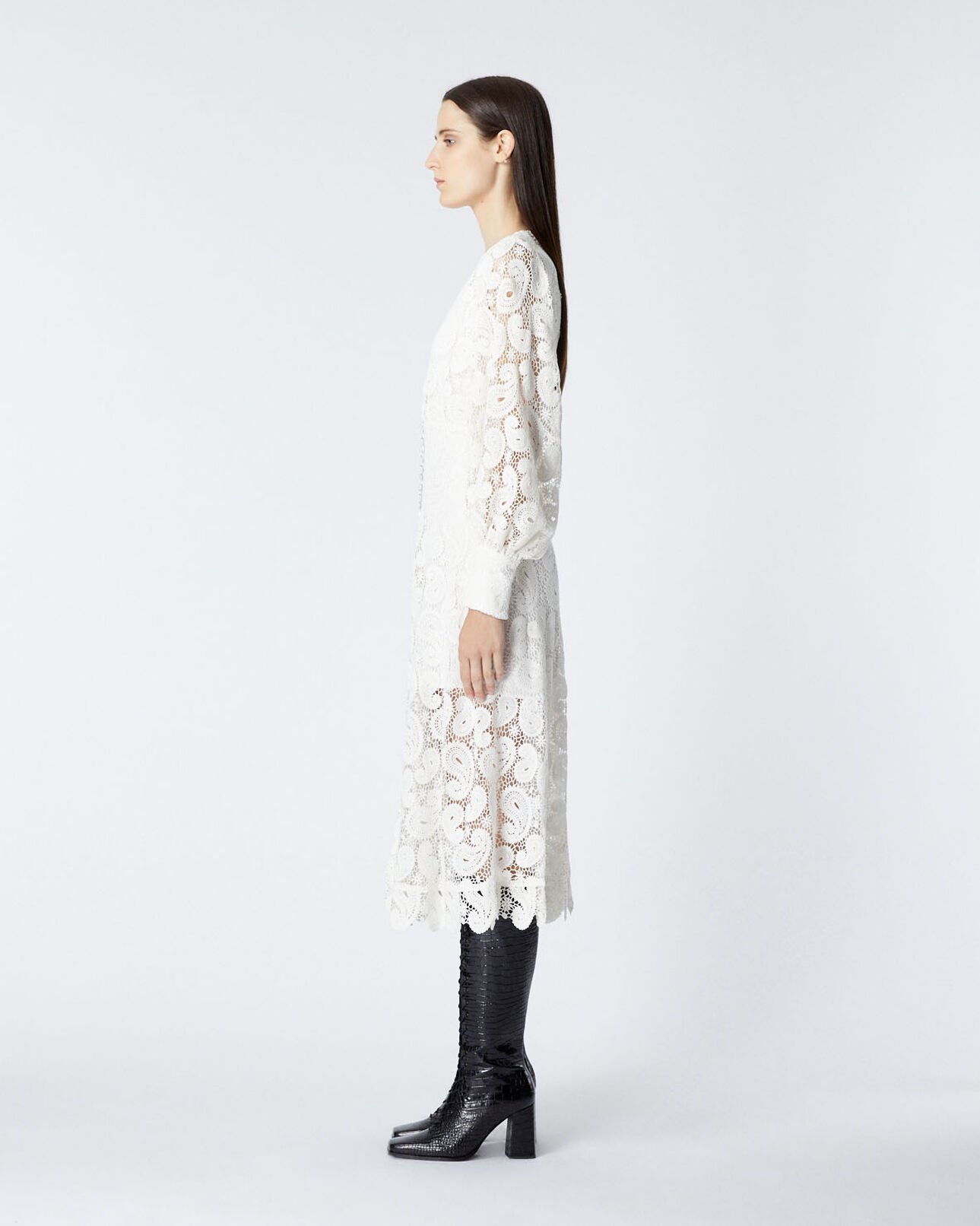 The Kooples WOMEN ECRU ecru long-sleeved lace dress