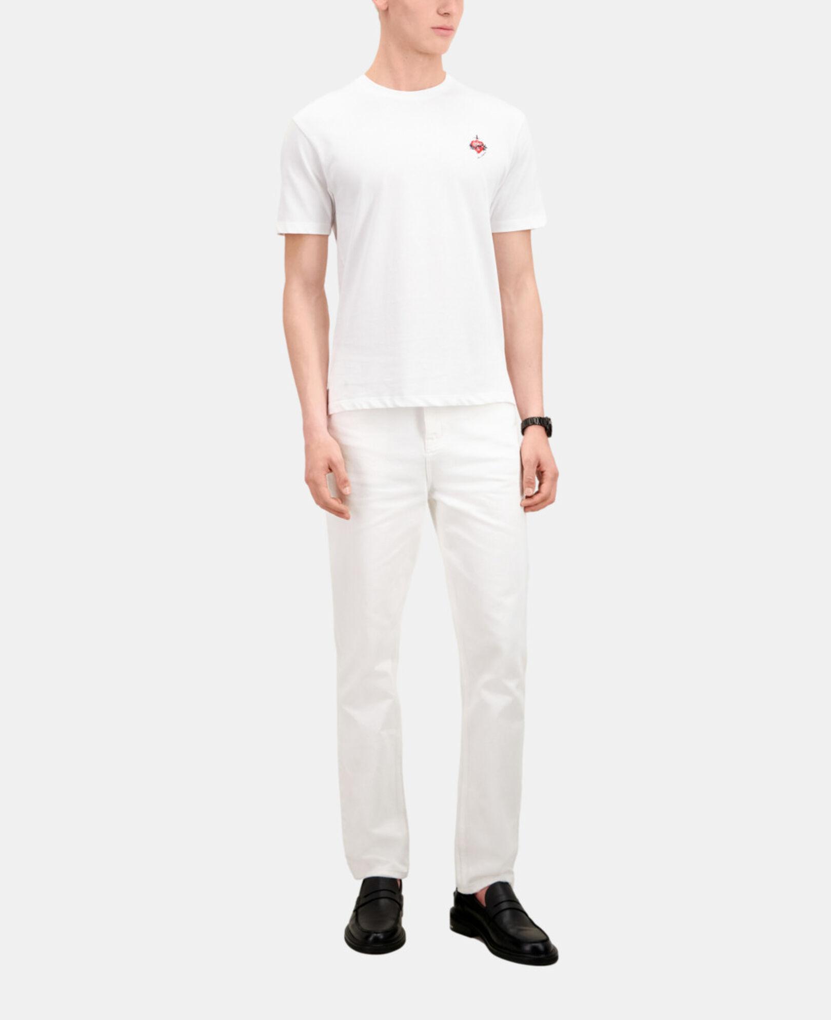 The Kooples MEN WHITE men's white t-shirt with dagger through heart embroidery
