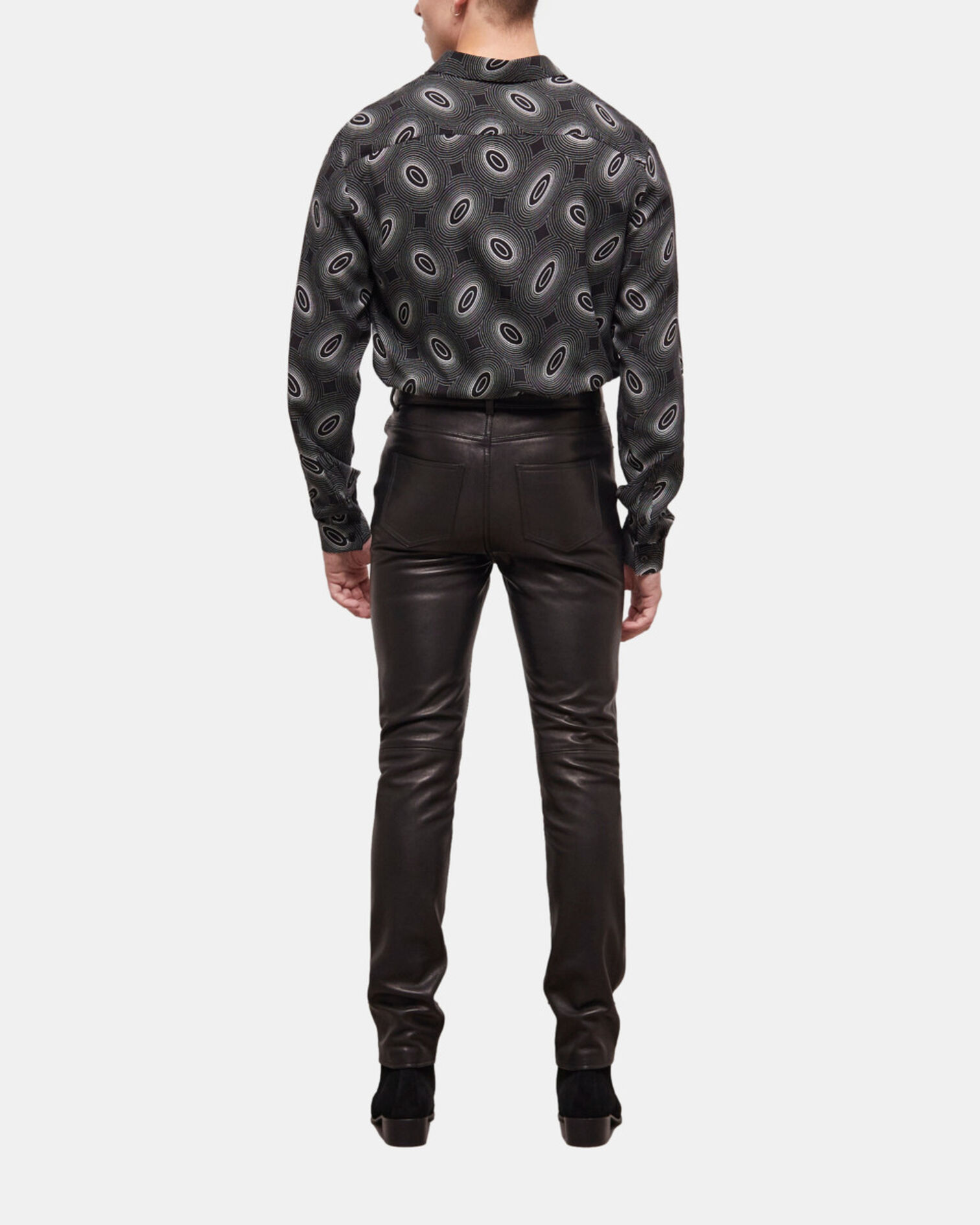 Black leather slim-fit pants, BLACK, hi-res image number null