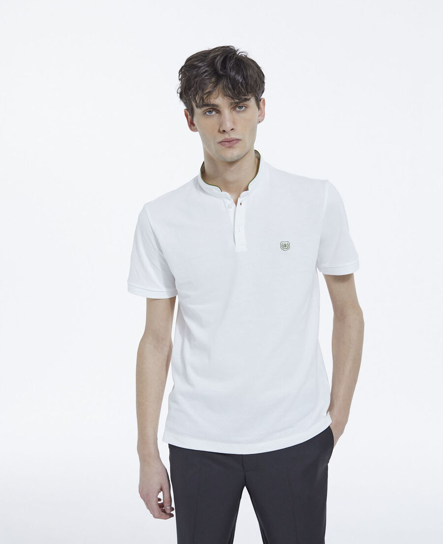 white embroidered polo w/ officer collar