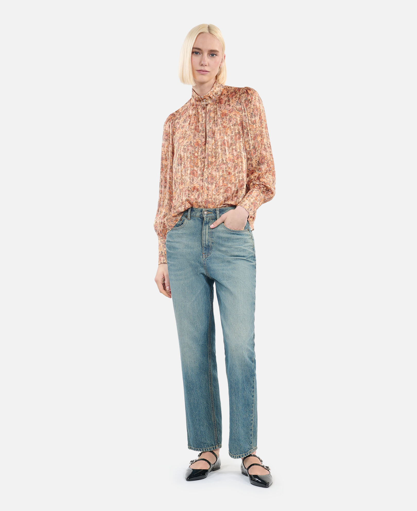 The Kooples WOMEN CAMEL / BROWN flower print silk top