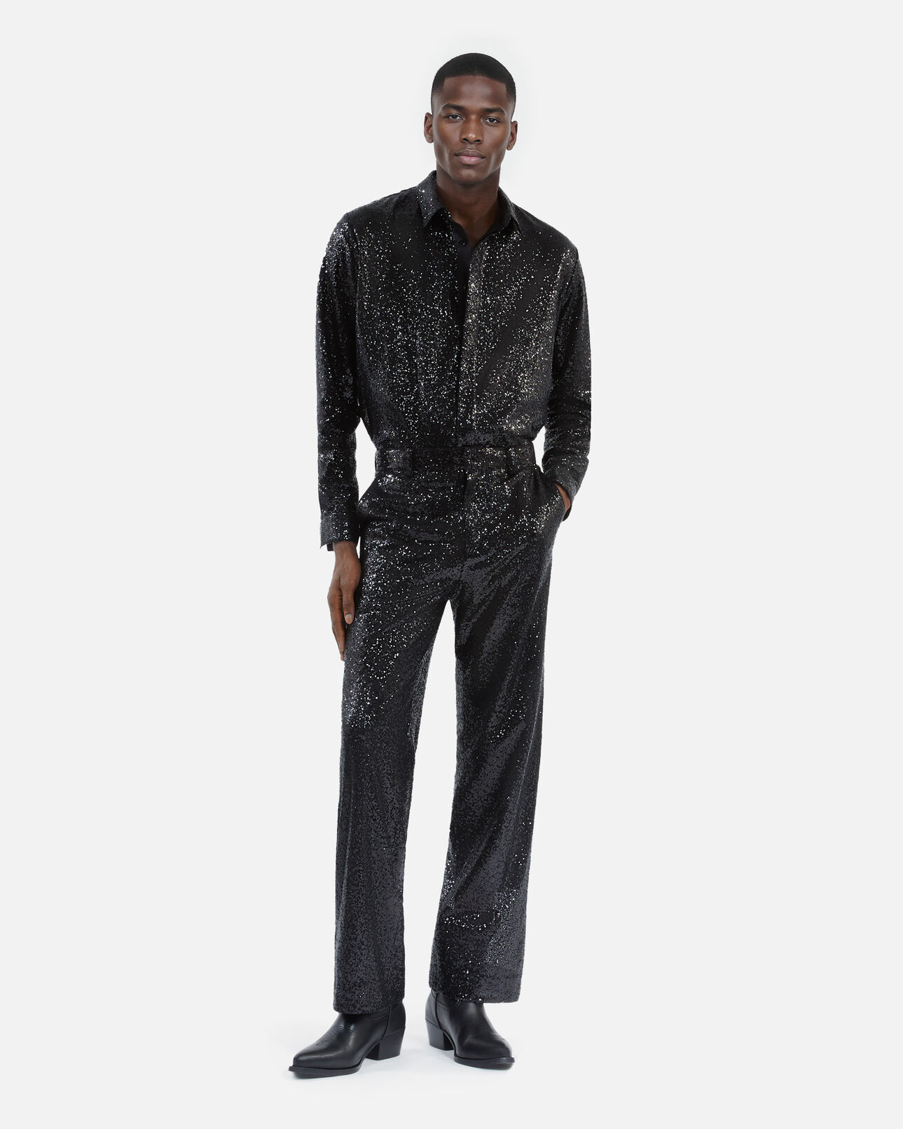 The Kooples HOMME BLACK pantalon droit à sequins noir