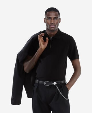 The Kooples HOMME BLACK polo en maille col zippé noir
