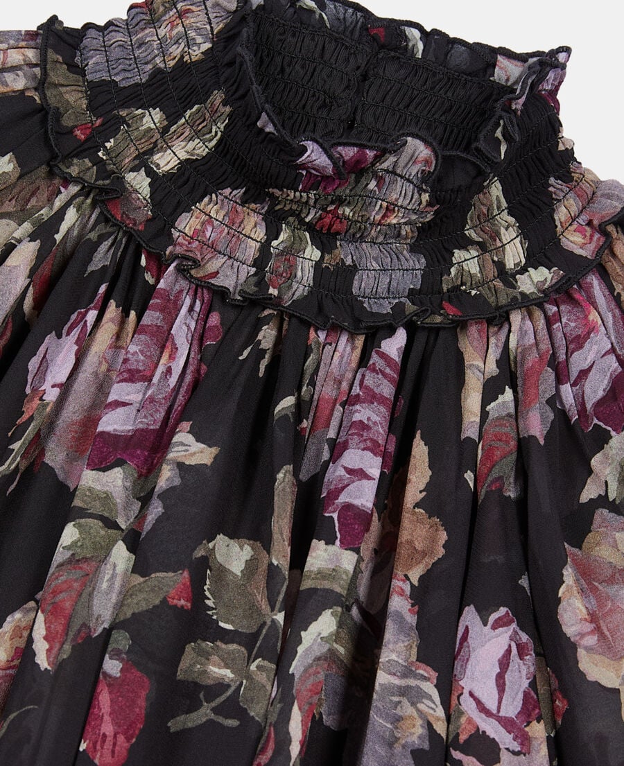 The Kooples FEMME BLACK / PURPLE robe courte imprim&eacute; fleuri