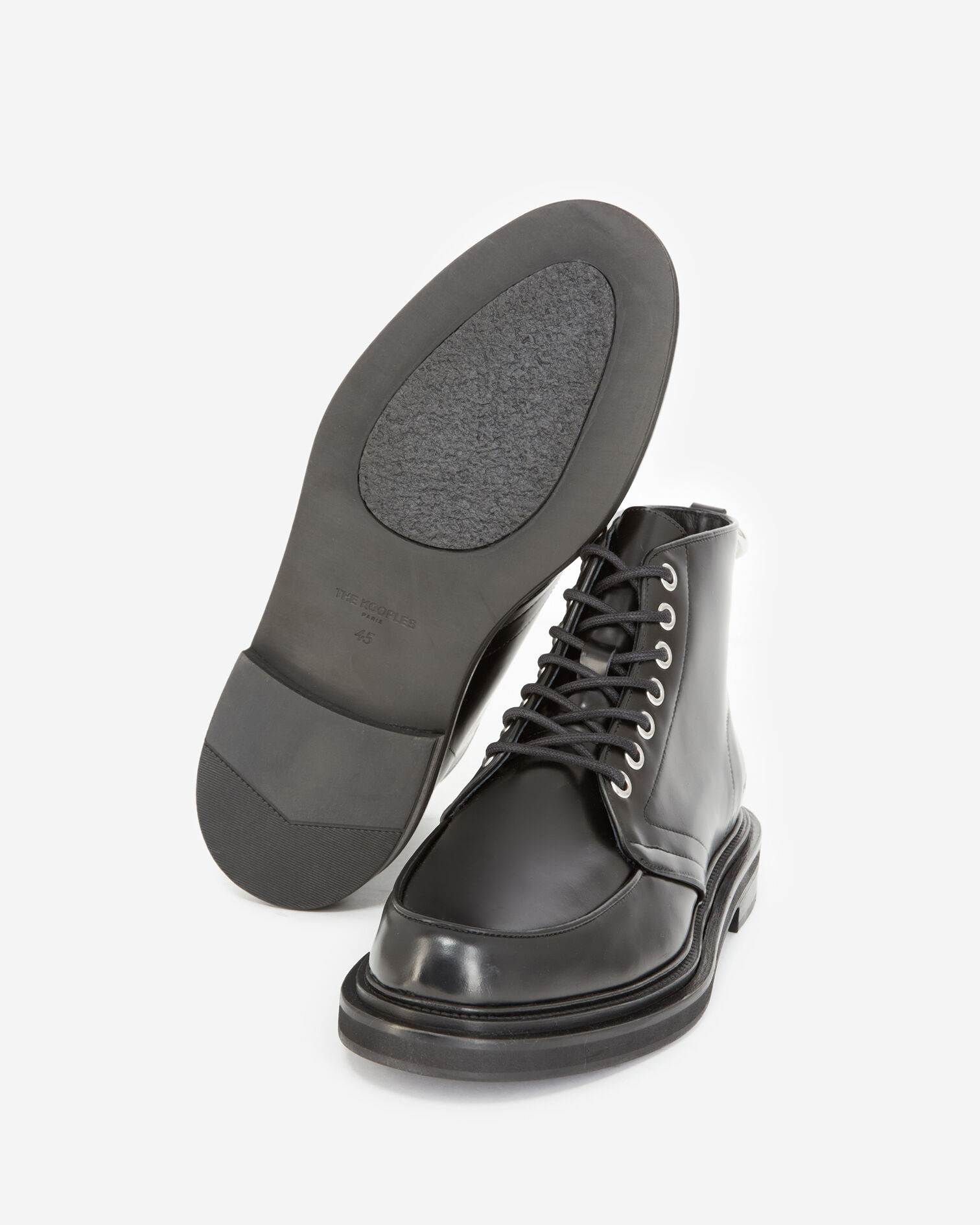 Lace-up black boots in leather, BLACK, hi-res image number null