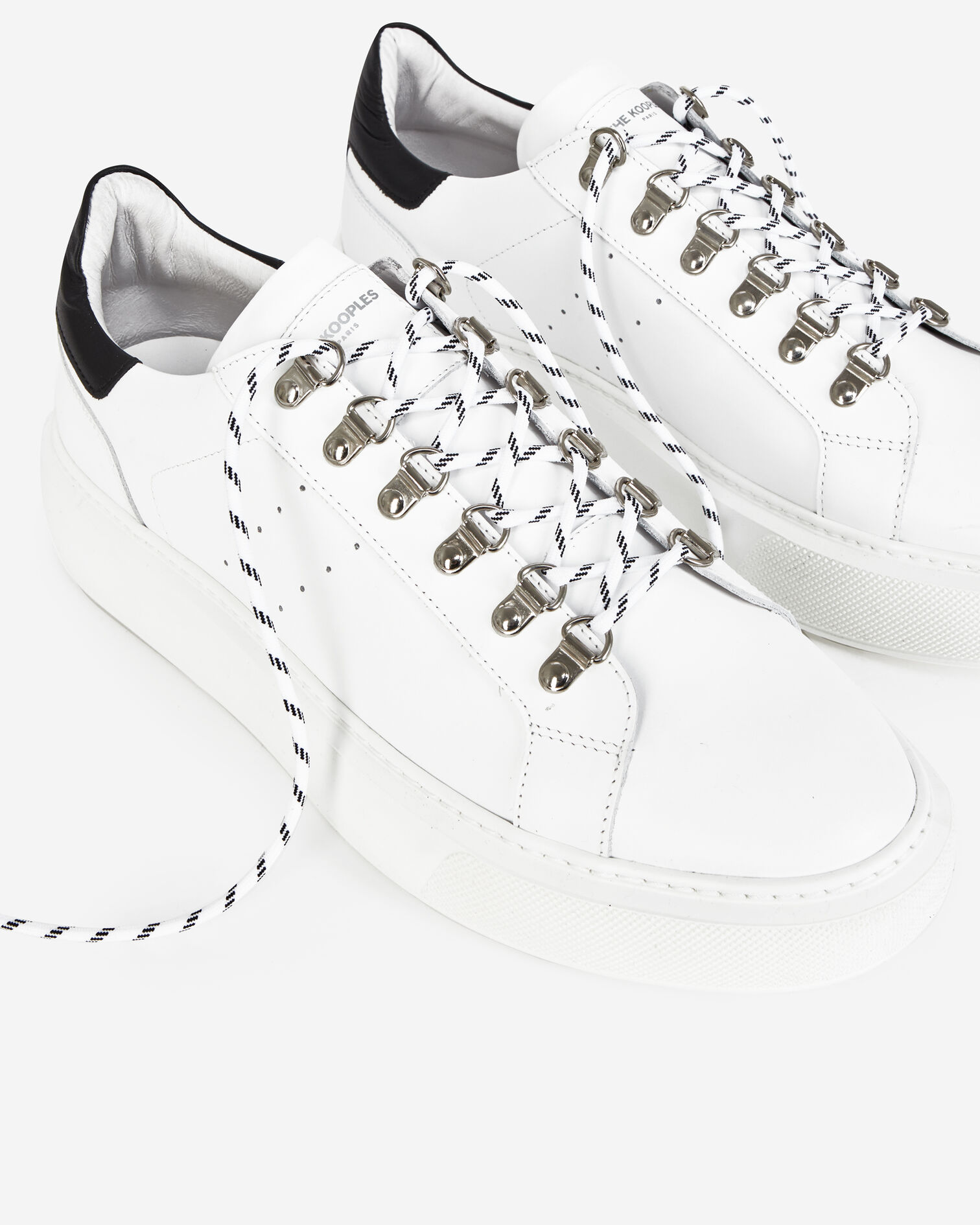 Wedge white sneakers in leather with eyelets, WHITE, hi-res image number null