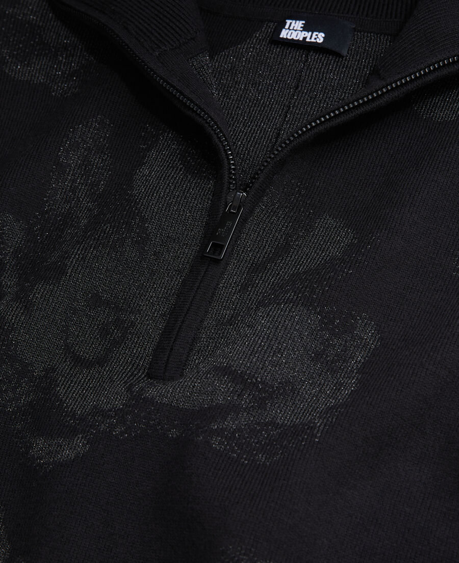 black wool-blend sweater with lurex patterns