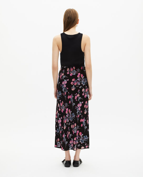 The Kooples MUJER BLACK / PINK falda larga negra con estampado floral