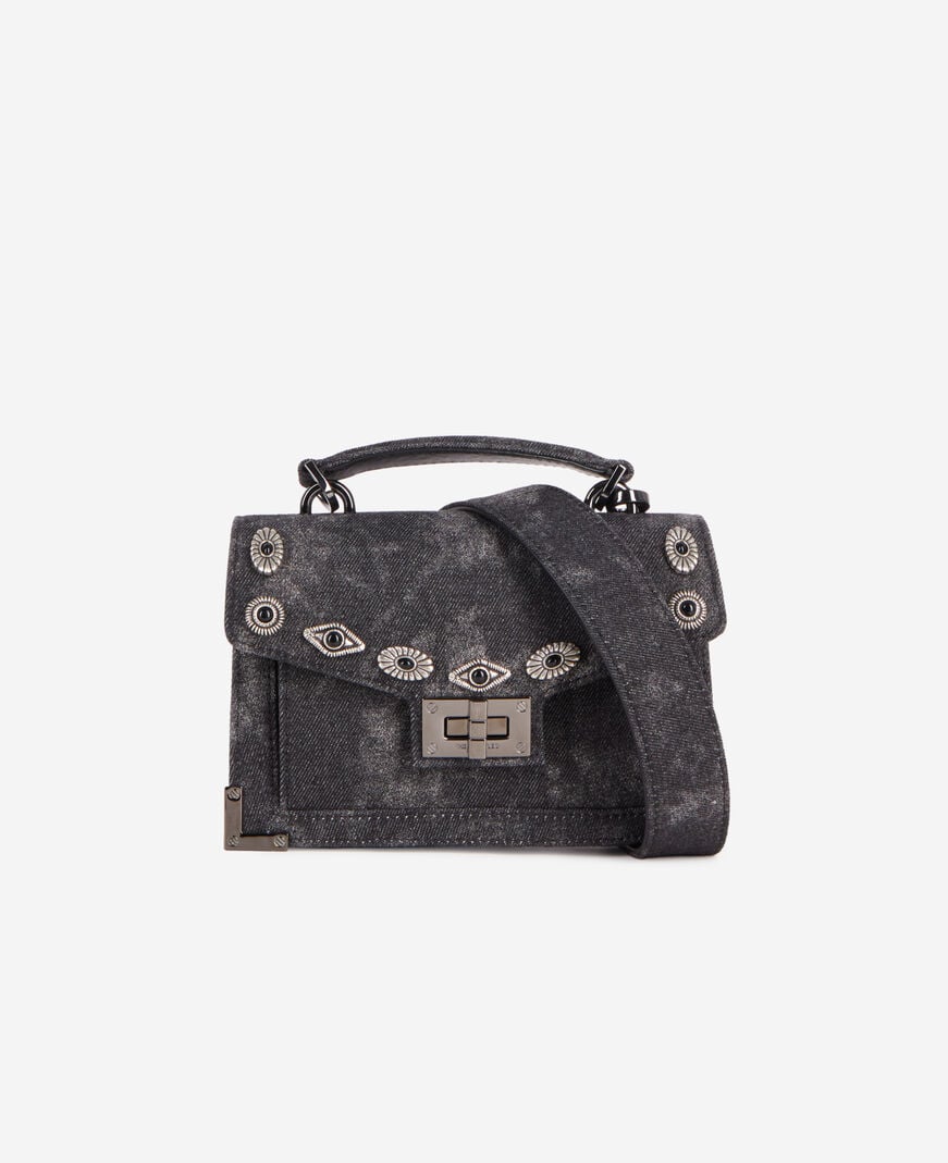 The Kooples WOMEN BLACK WASHED emily new nano black denim bag with rivets