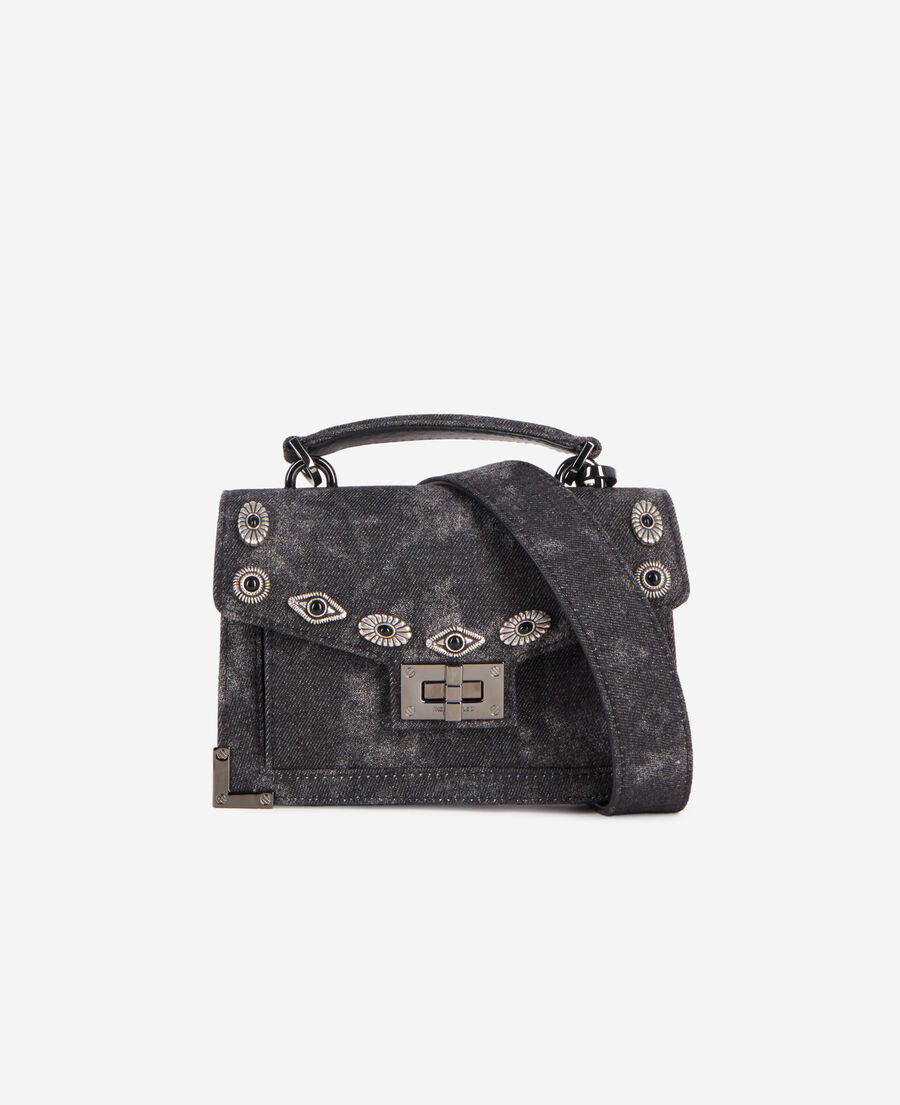 The Kooples WOMEN BLACK WASHED emily new nano black denim bag with rivets
