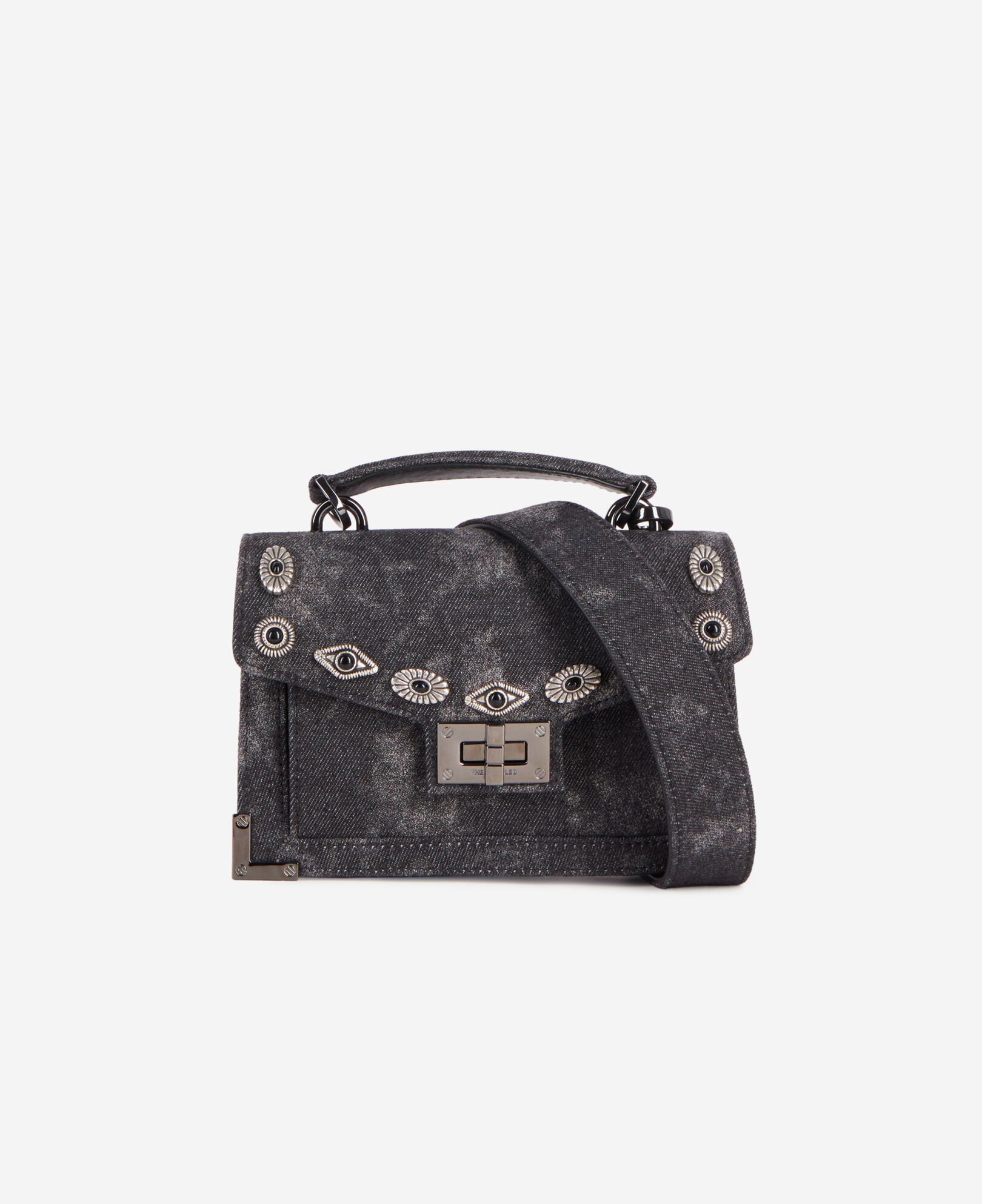 The Kooples WOMEN BLACK WASHED emily new nano black denim bag with rivets