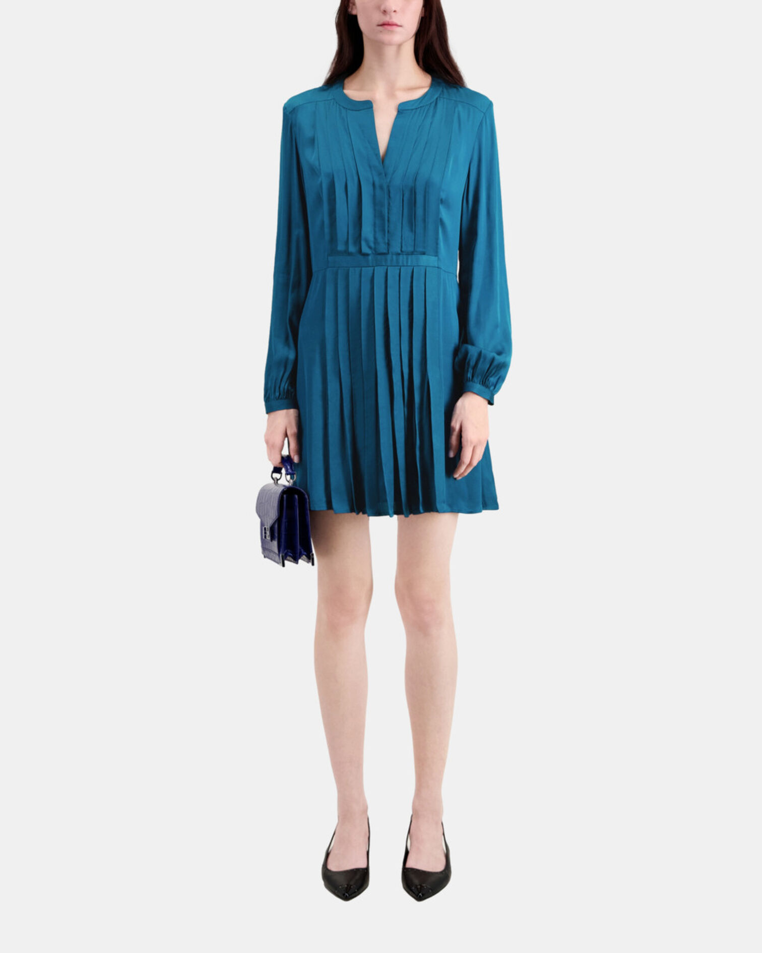 Robe courte bleue avec plissage, MEDIUM BLUE, hi-res image number null