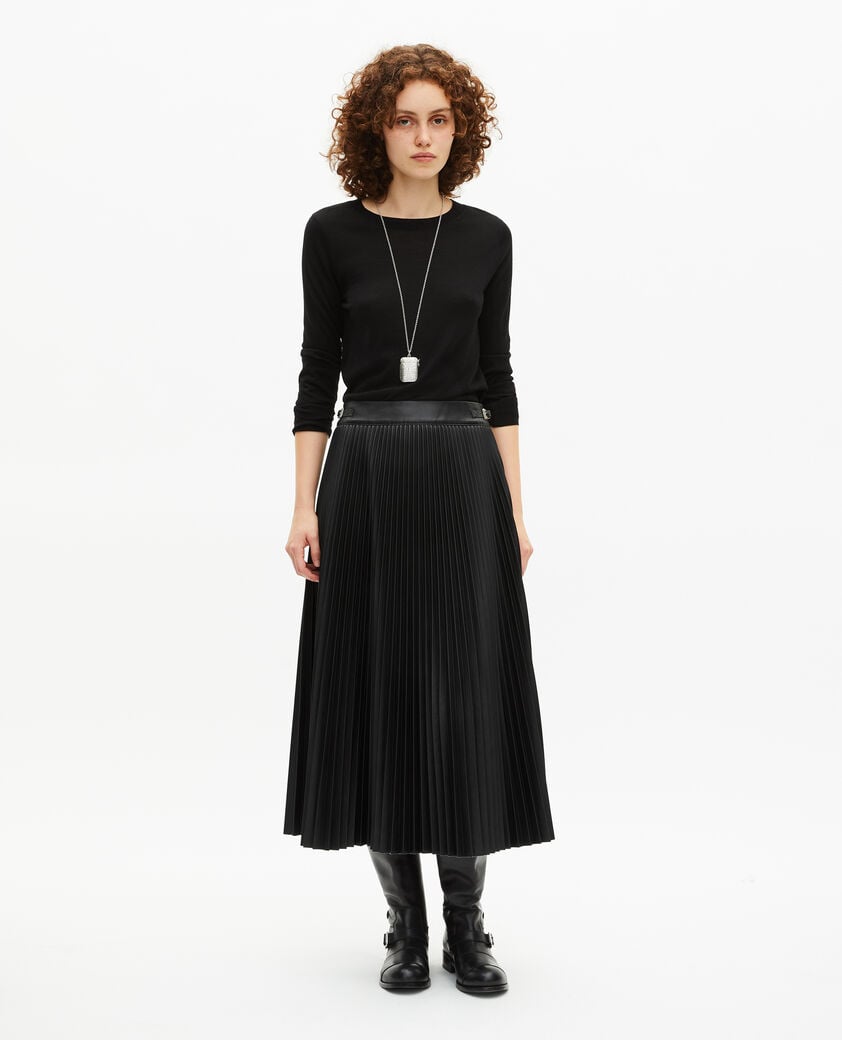 The Kooples FEMME BLACK jupe longue plissée effet cuir noire