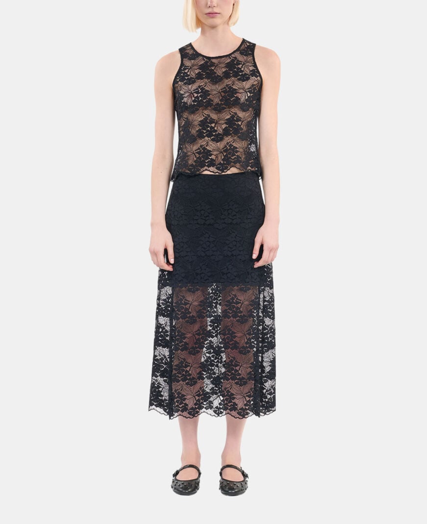The Kooples FEMME BLACK jupe longue en dentelle noire