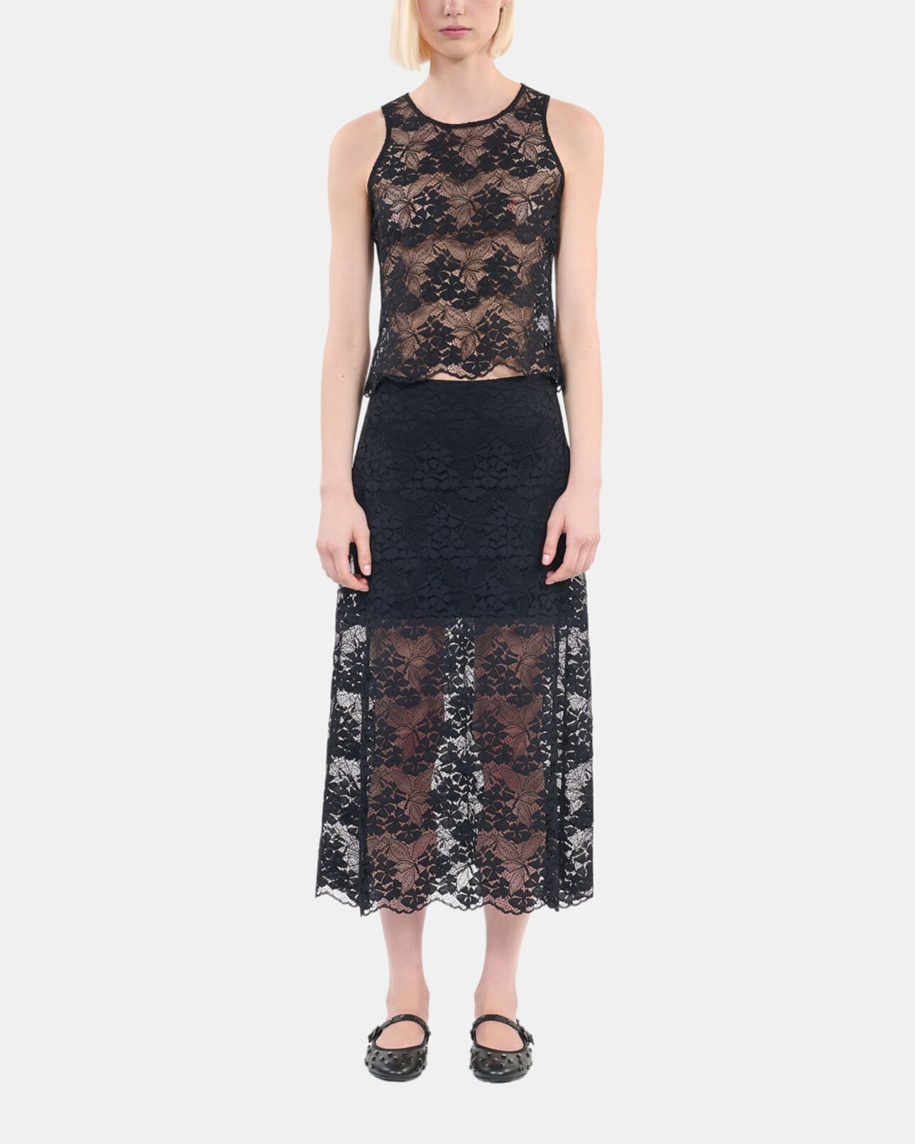 The Kooples WOMEN BLACK long black lace skirt