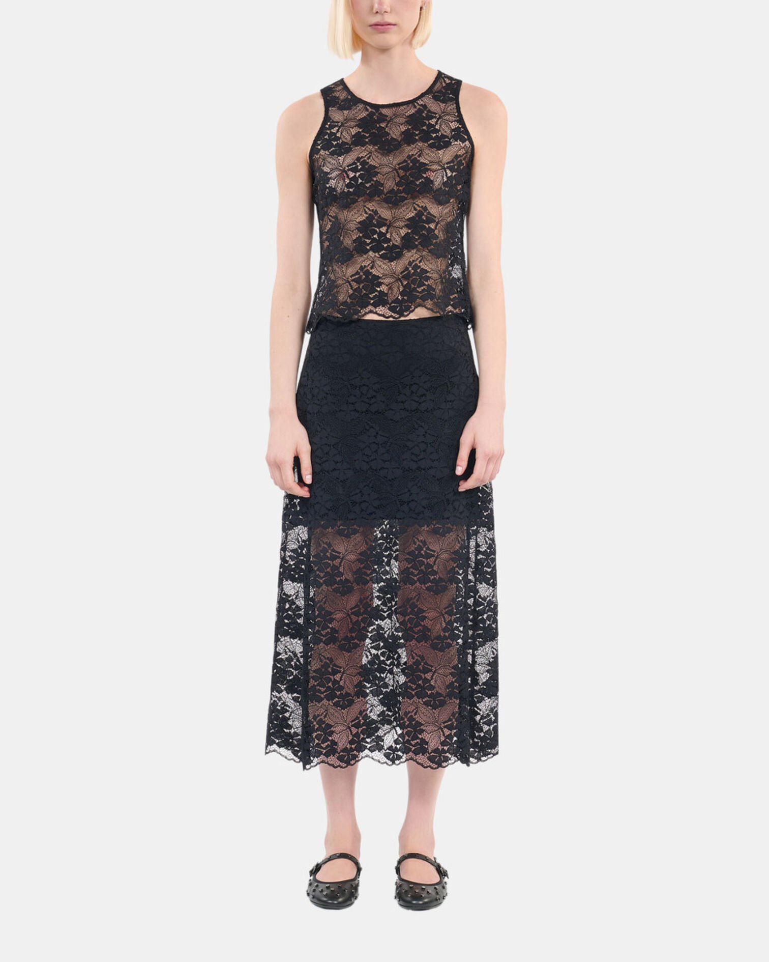 Long black lace skirt, BLACK, hi-res image number null