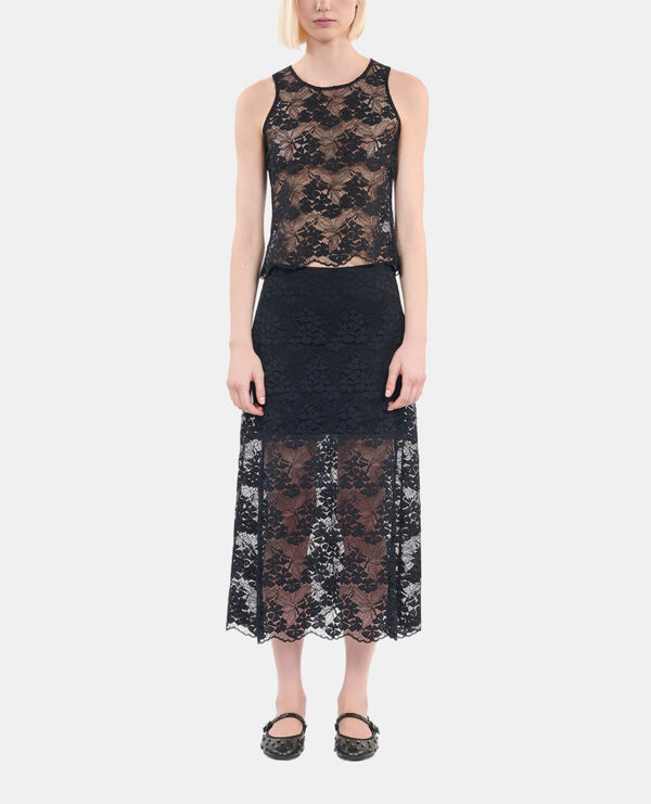 The Kooples FEMME BLACK jupe longue en dentelle noire