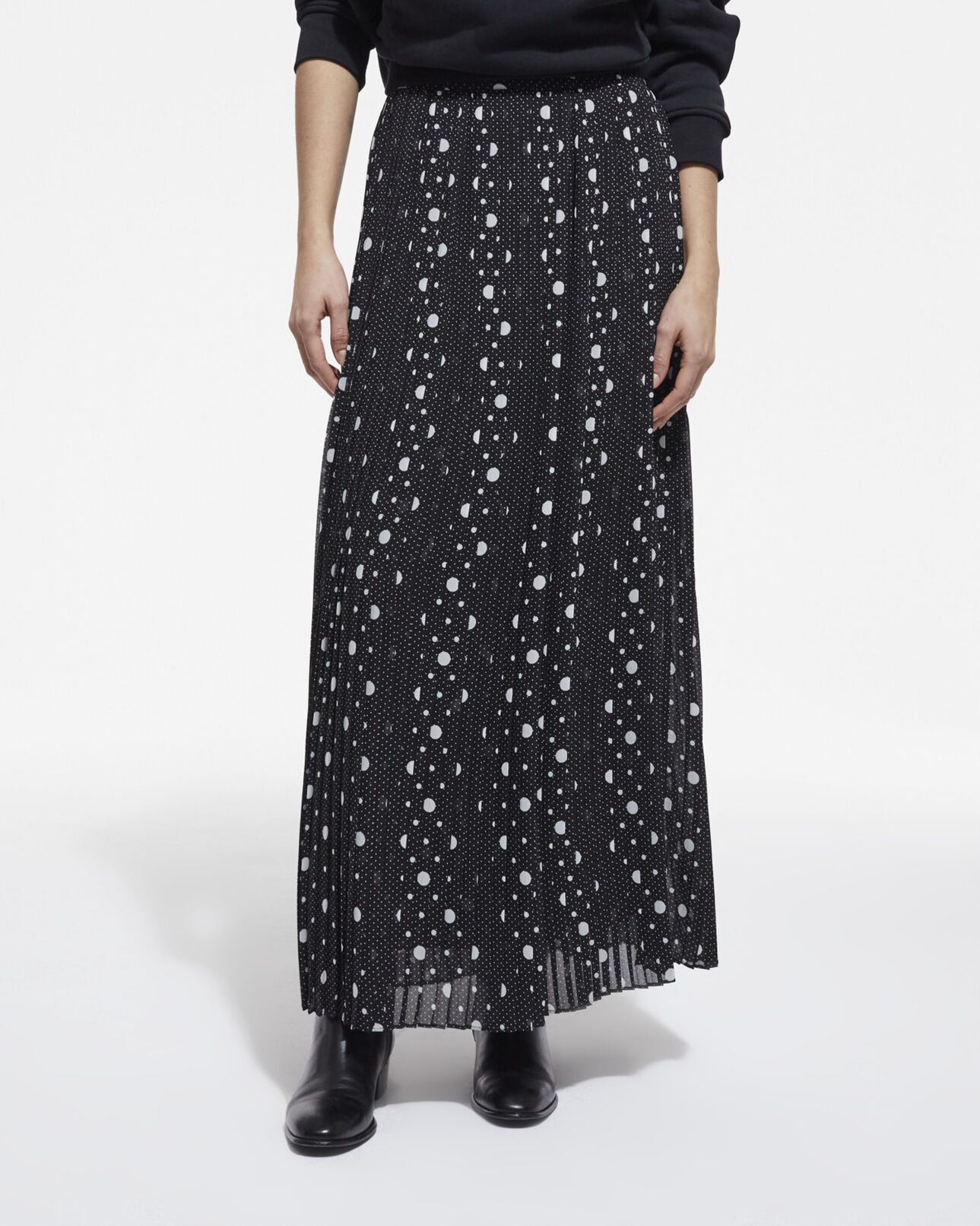 The Kooples WOMEN BLACK-ECRU long printed skirt