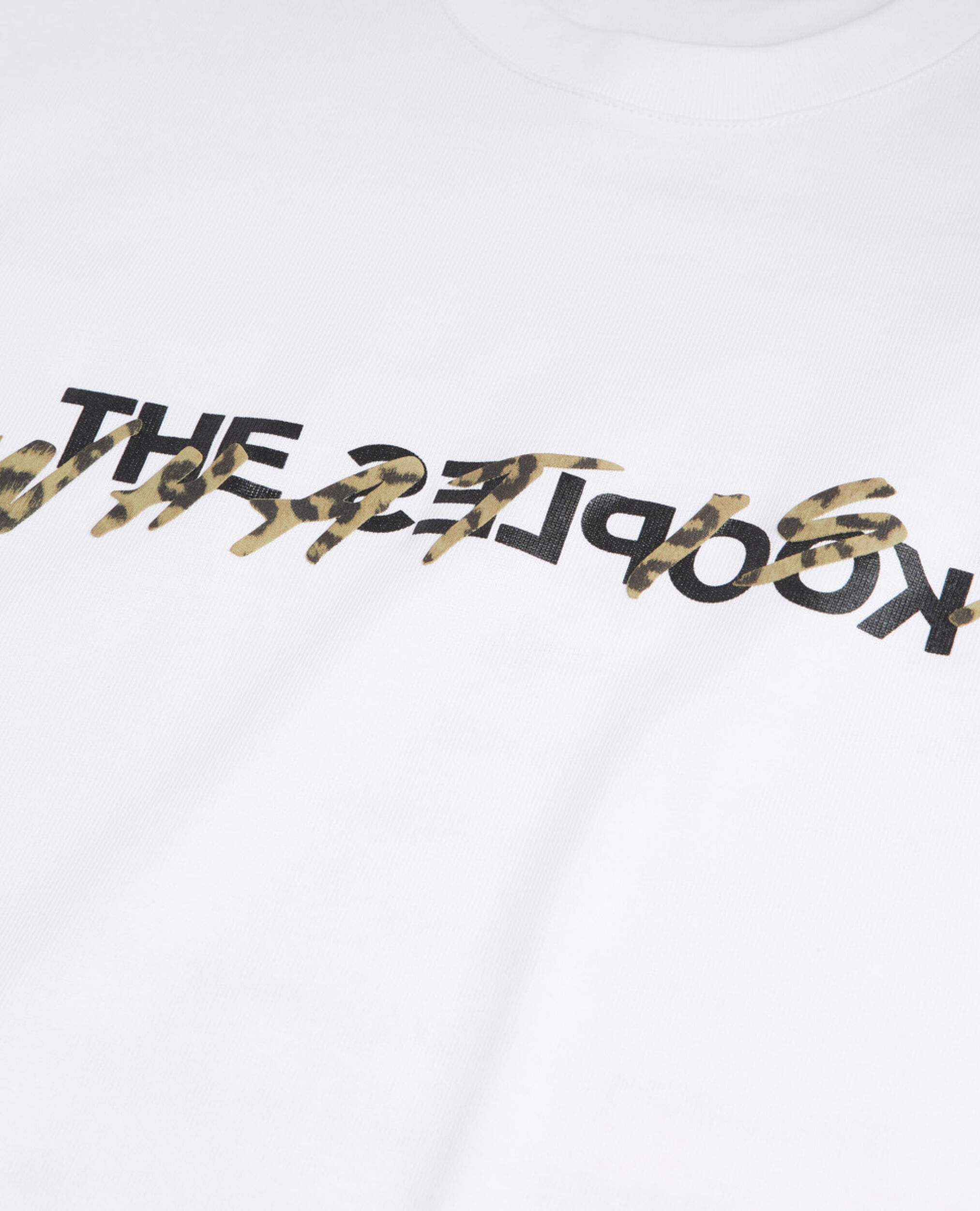 Weißes T-Shirt mit Leopardenmuster und "What is"-Schriftzug, SNOW WHITE, hi-res image number null
