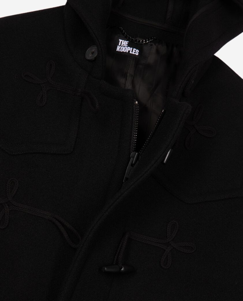 The Kooples MEN BLACK long black wool coat with brandenburg closure