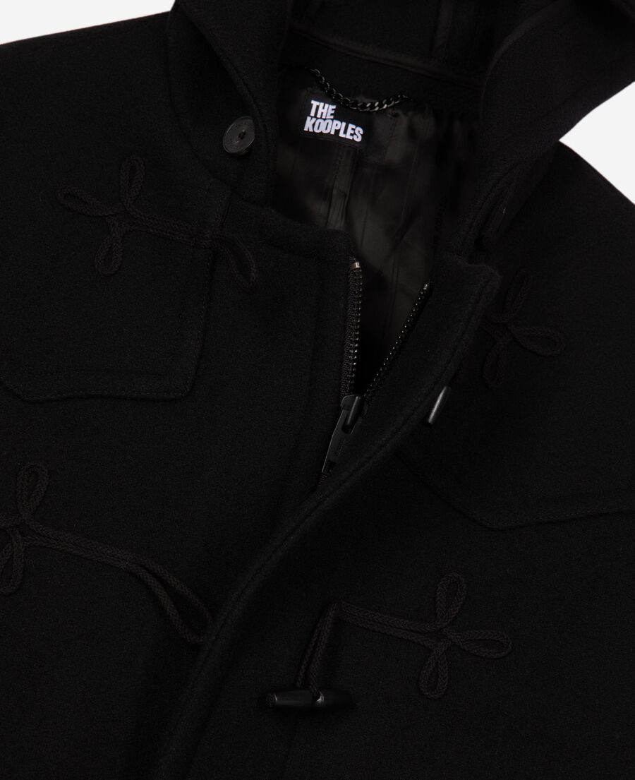 The Kooples MEN BLACK long black wool coat with brandenburg closure