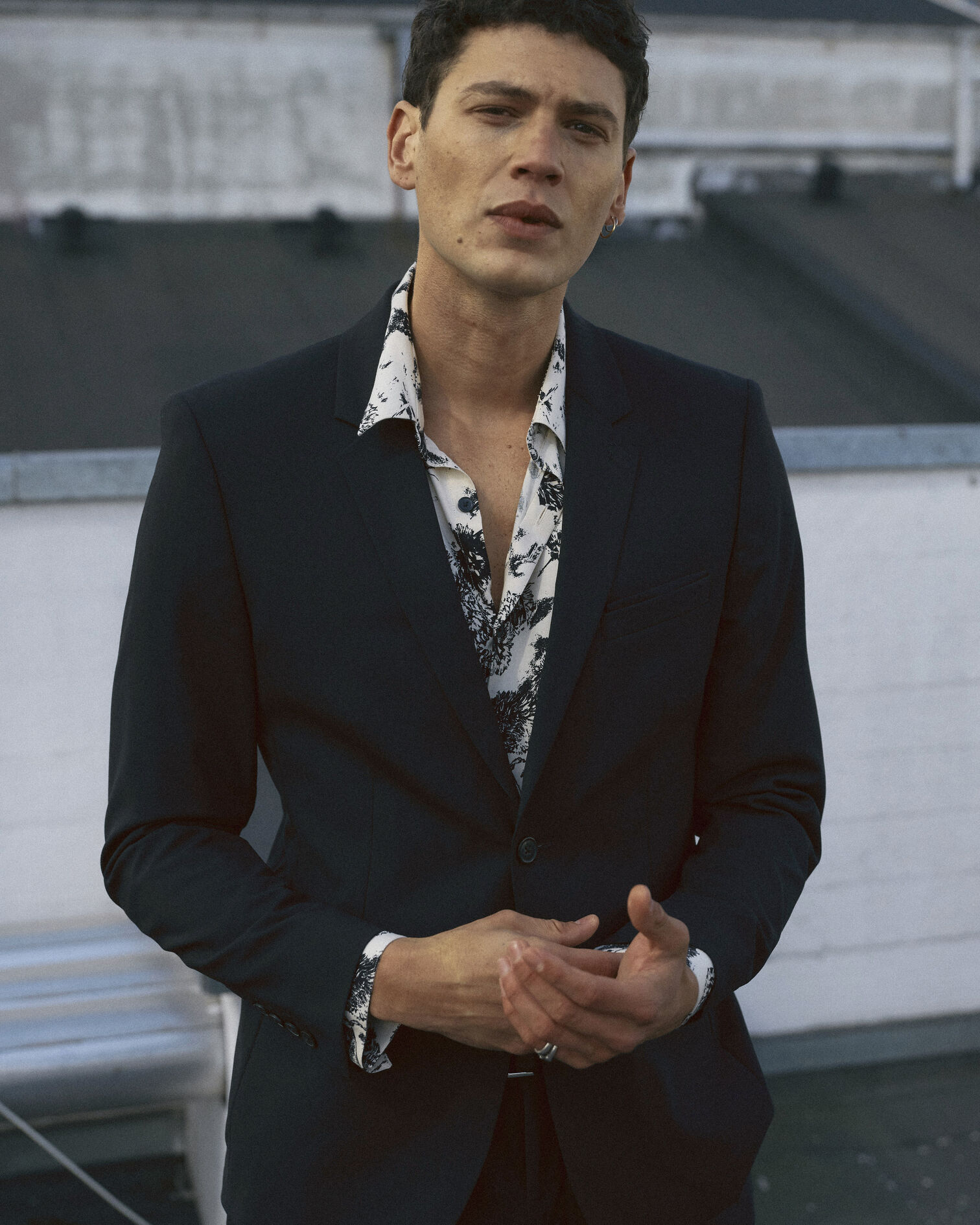 Slim-fit black wool suit jacket, BLACK, hi-res image number null