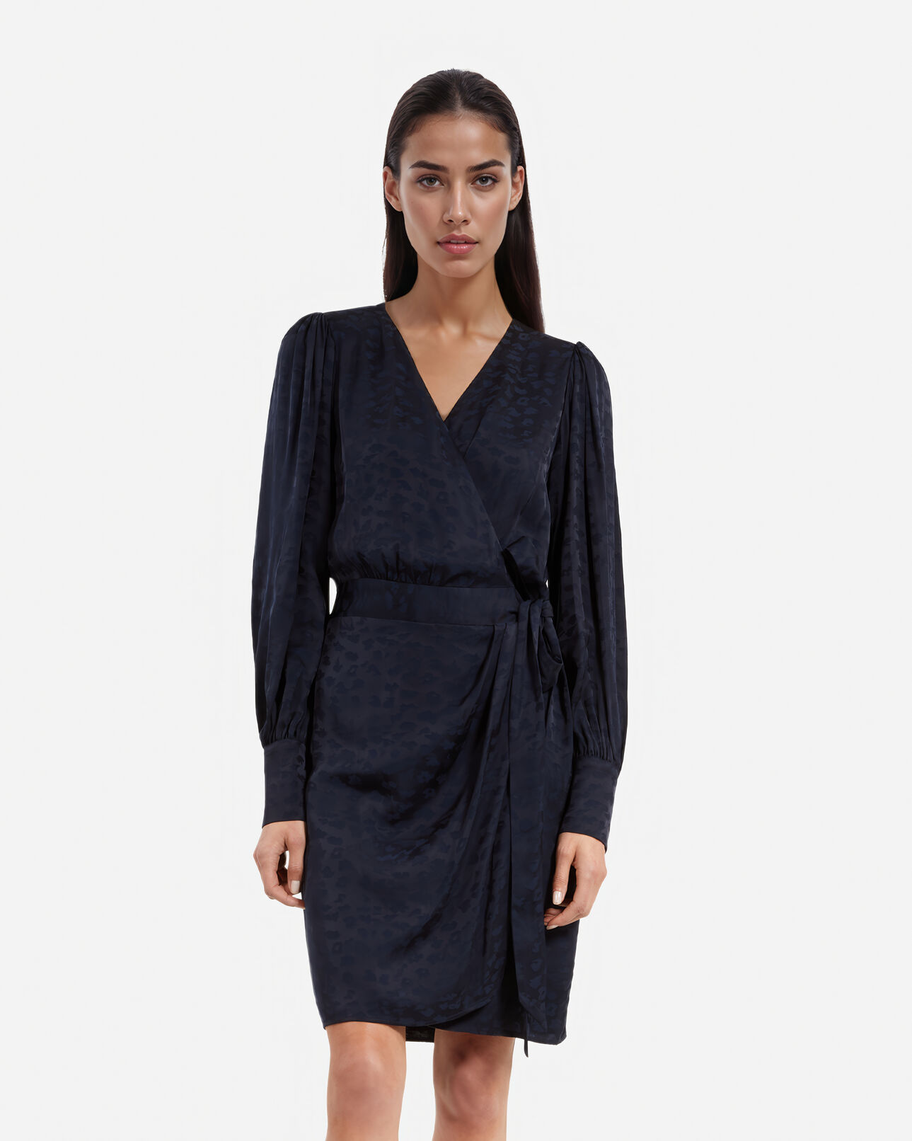 The Kooples WOMEN NAVY short navy jacquard wrap dress