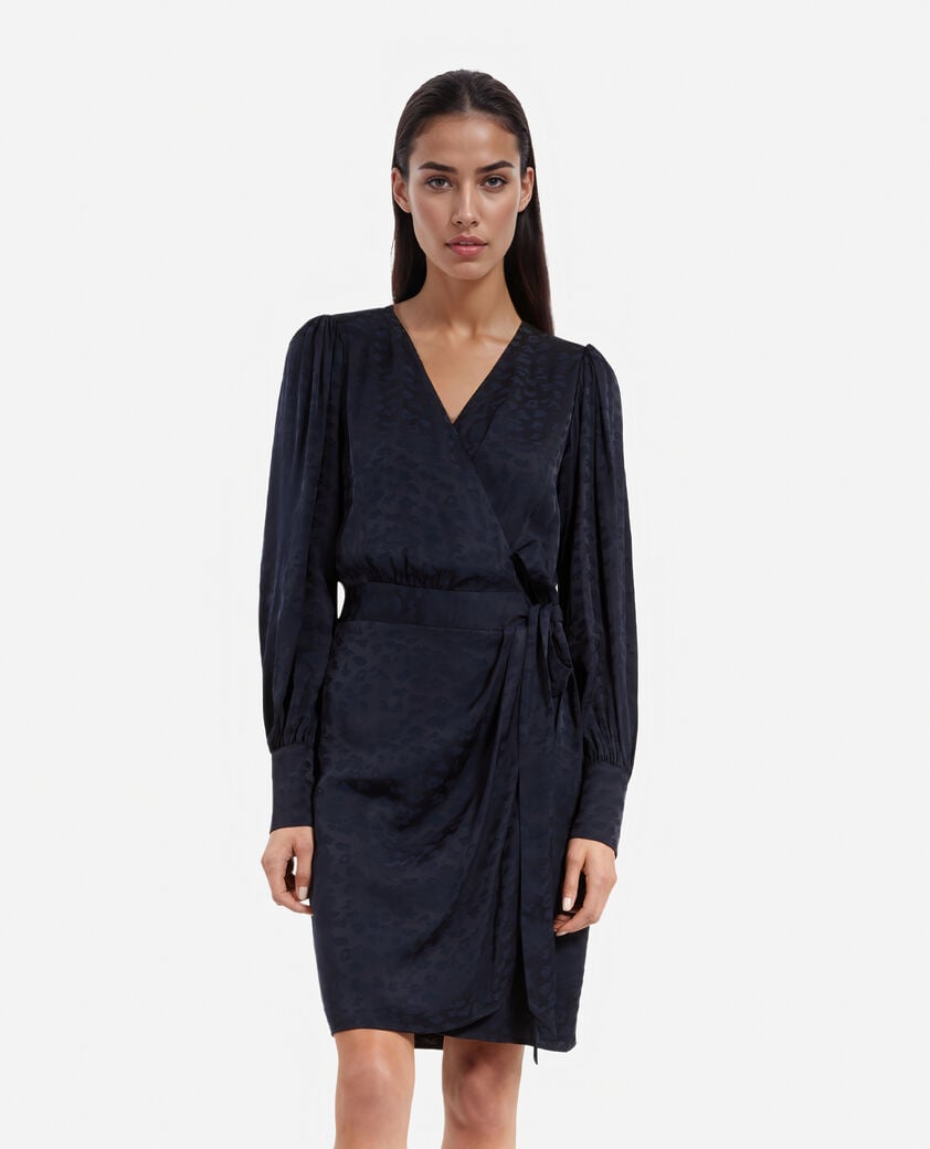 The Kooples FEMME NAVY robe courte portefeuille jacquard marine