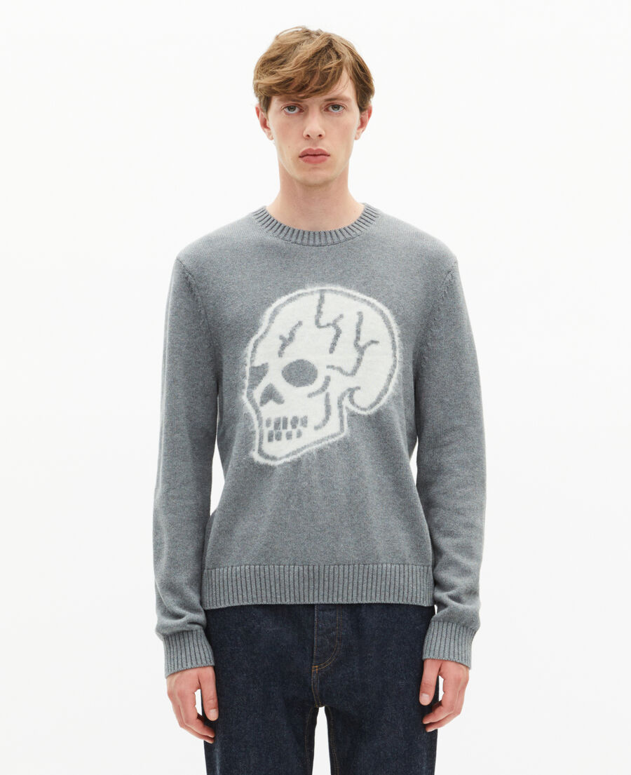 The Kooples MEN DARK GREY MELANGE light grey skull sweater