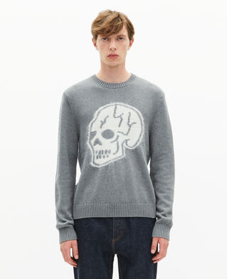 The Kooples MEN DARK GREY MELANGE light grey skull sweater