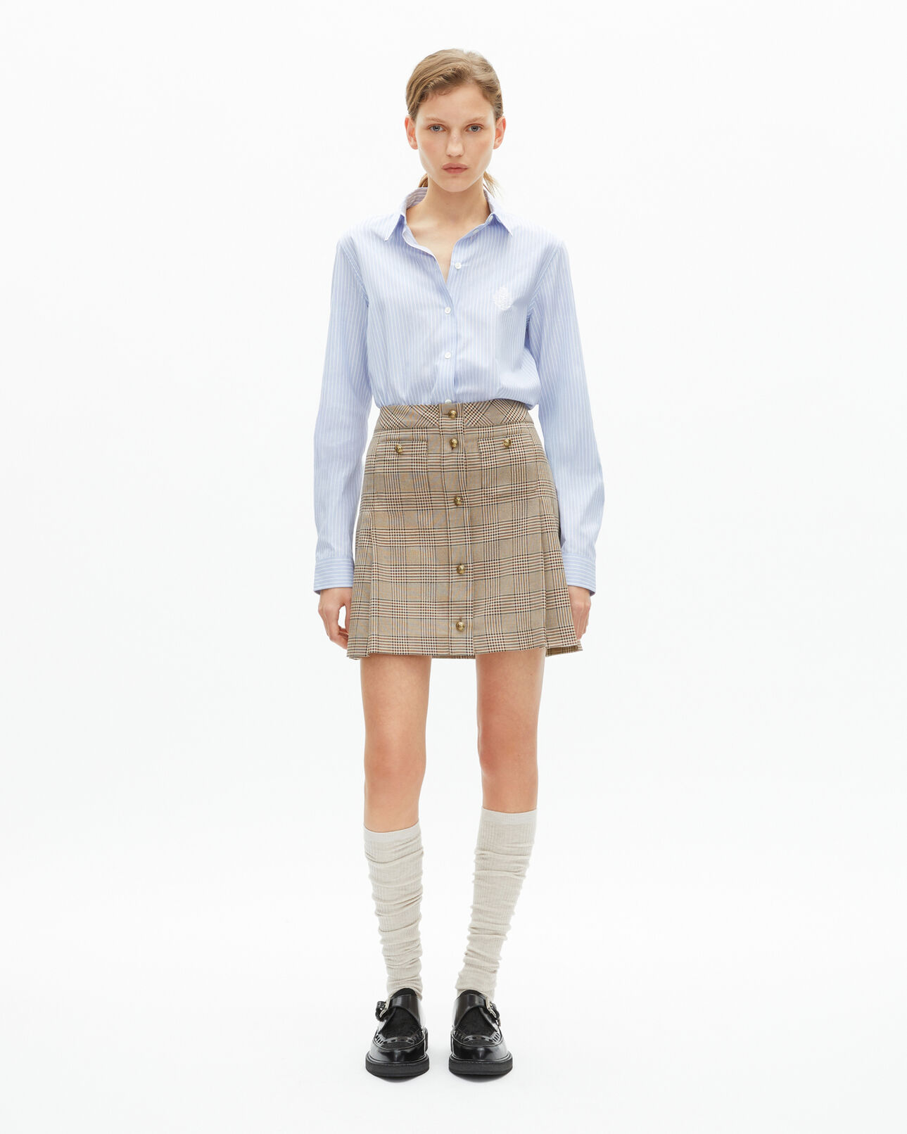 The Kooples WOMEN BEIGE-BROWN prince of wales short skirt beige