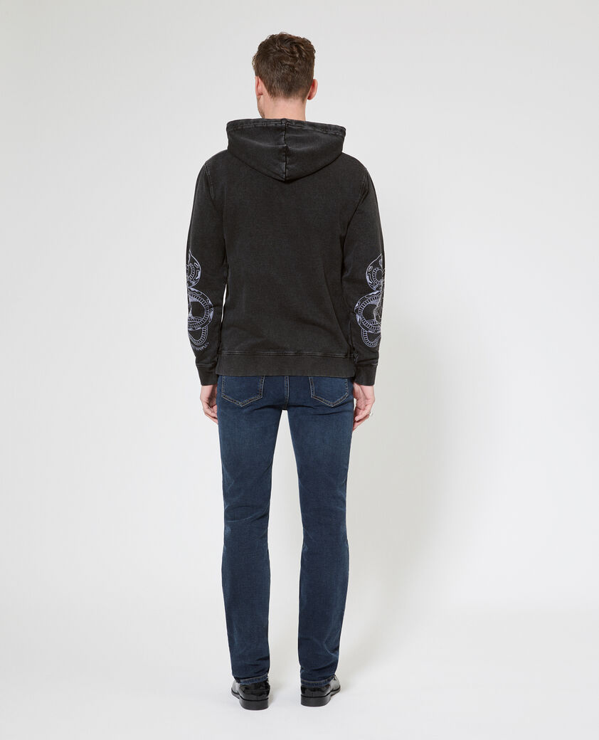 The Kooples MEN BLACK WASHED hooded sweatshirt with black embroidery