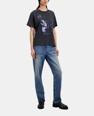 The Kooples FEMME BLACK WASHED t-shirt femme noir avec sérigraphie wolf