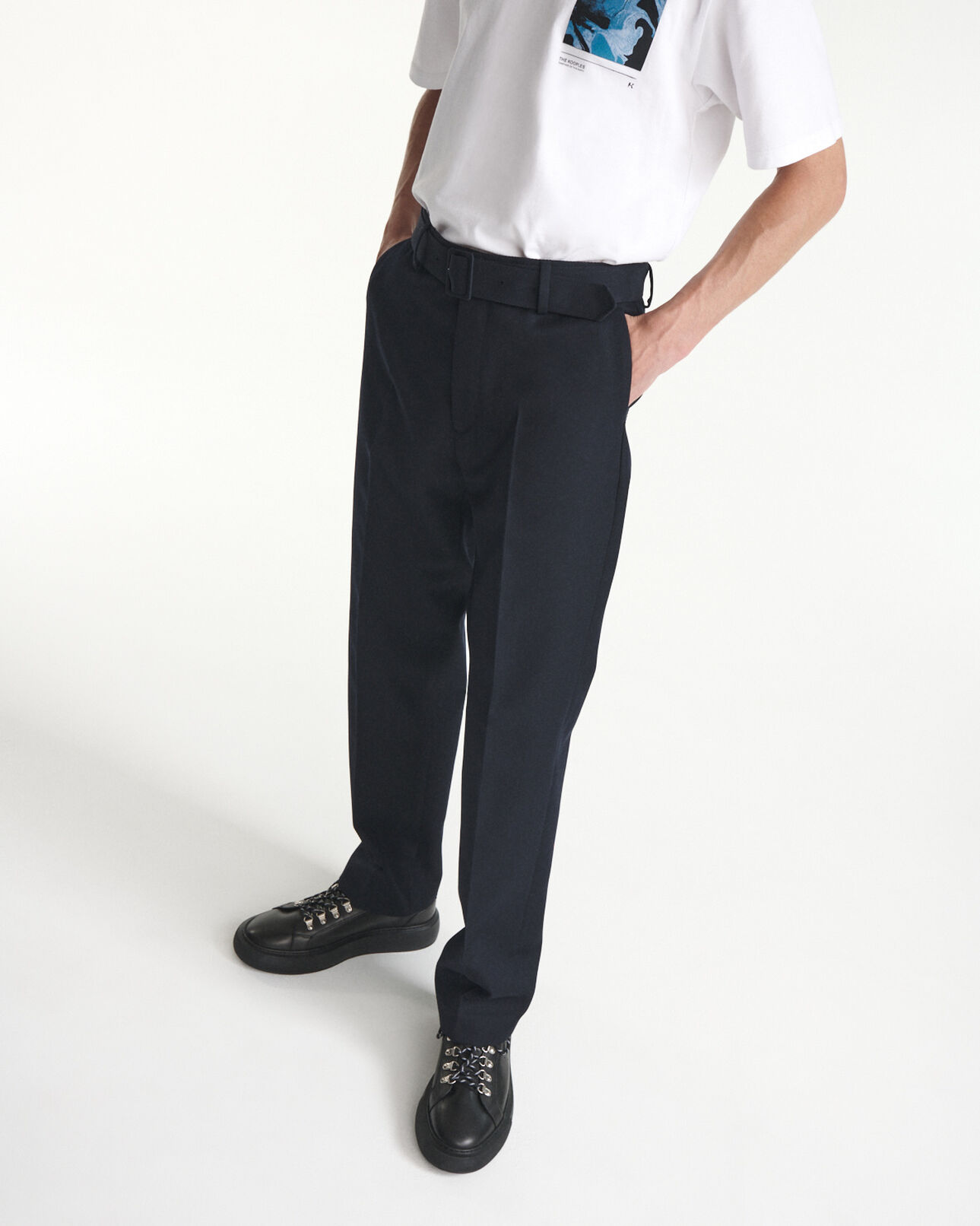 The Kooples HOMME NAVY pantalon droit laine bleu marine à plis