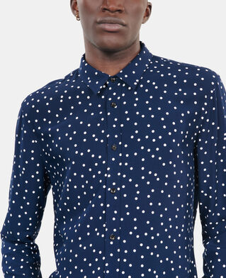 The Kooples MEN DARK NAVY-ECRU blue and white polka dot print shirt