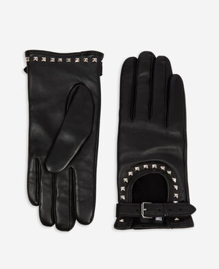 The Kooples F BLACK studded black leather gloves